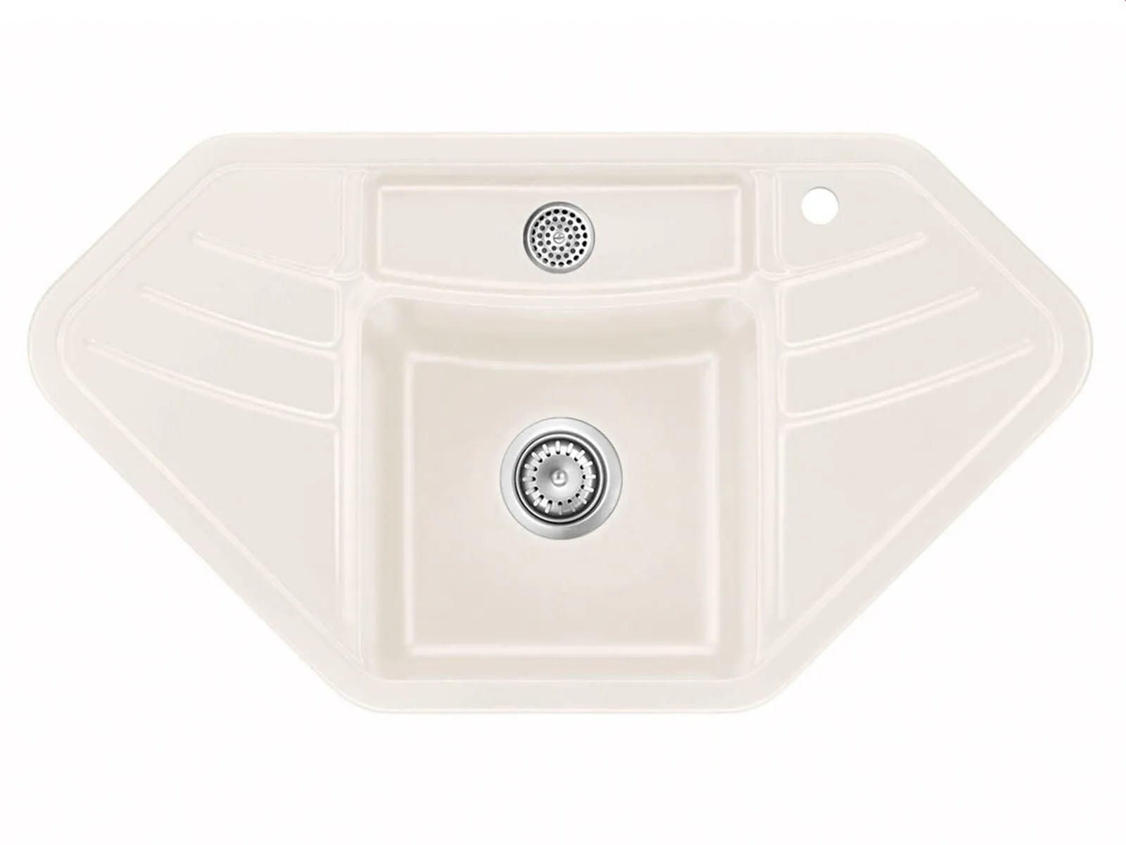 Systemceram Vega ECK Jasmin, Zlewozmywak ceramiczny narożny, korek manualny,