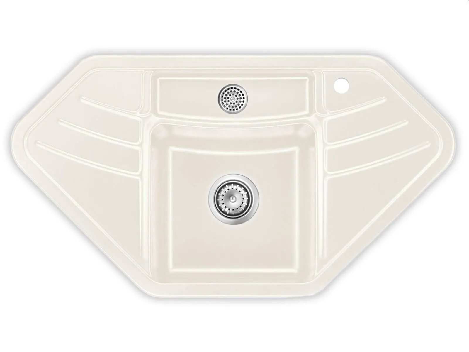 Systemceram Vega ECK Magnolia, Zlewozmywak ceramiczny narożny, korek manualny,