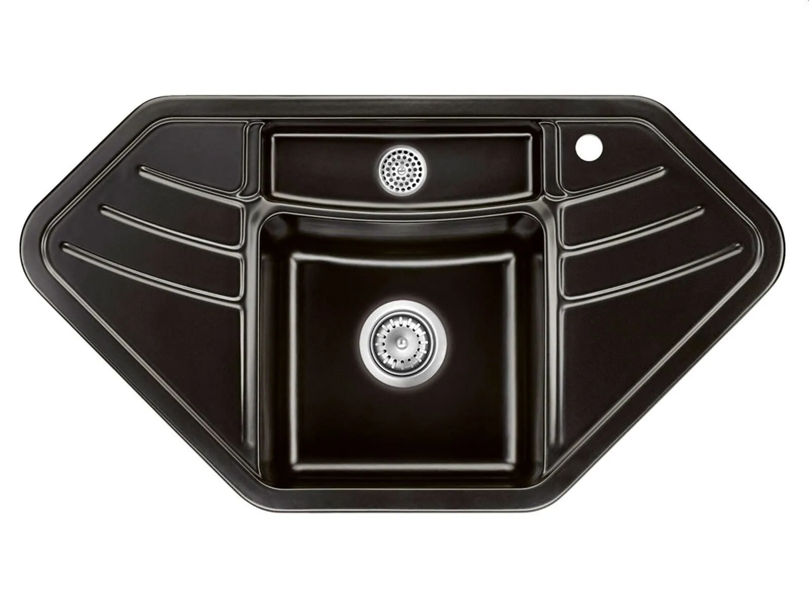 Systemceram Vega ECK Nero, Zlewozmywak ceramiczny narożny, korek manualny,