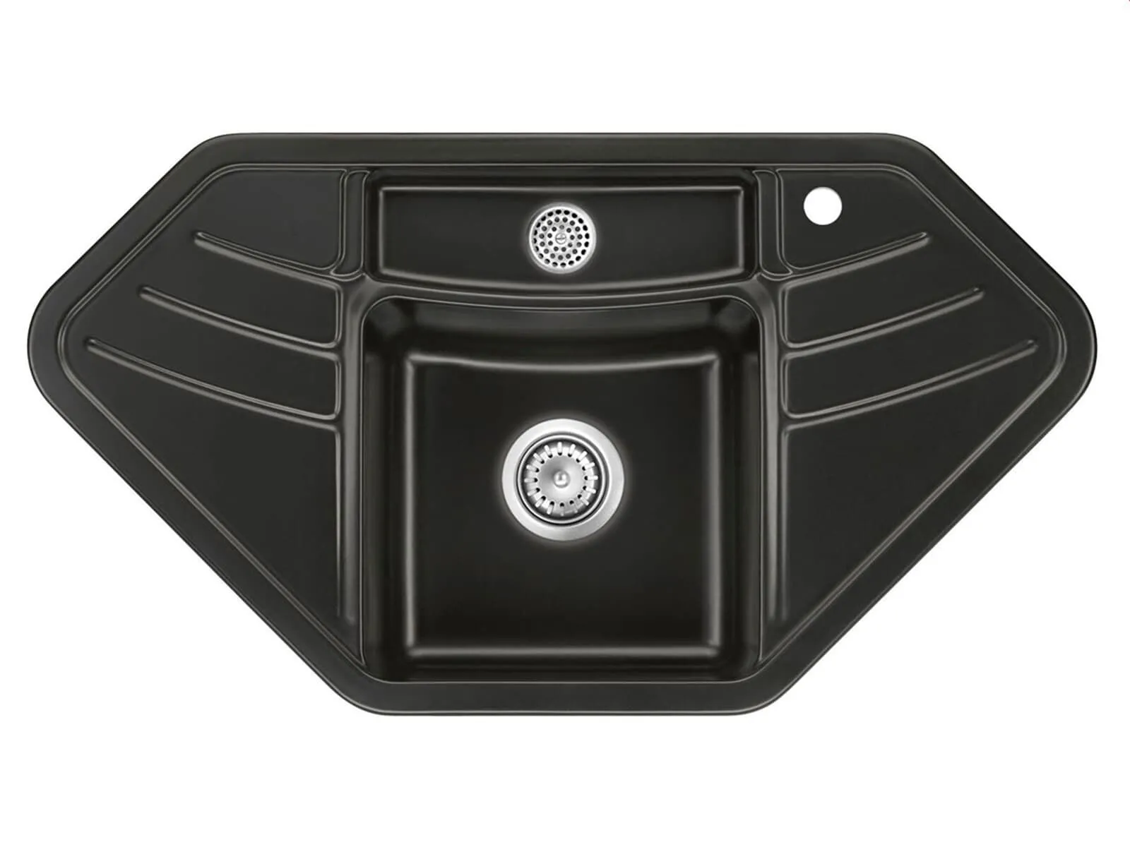 Systemceram Vega ECK Nigra, Zlewozmywak ceramiczny narożny, korek manualny,