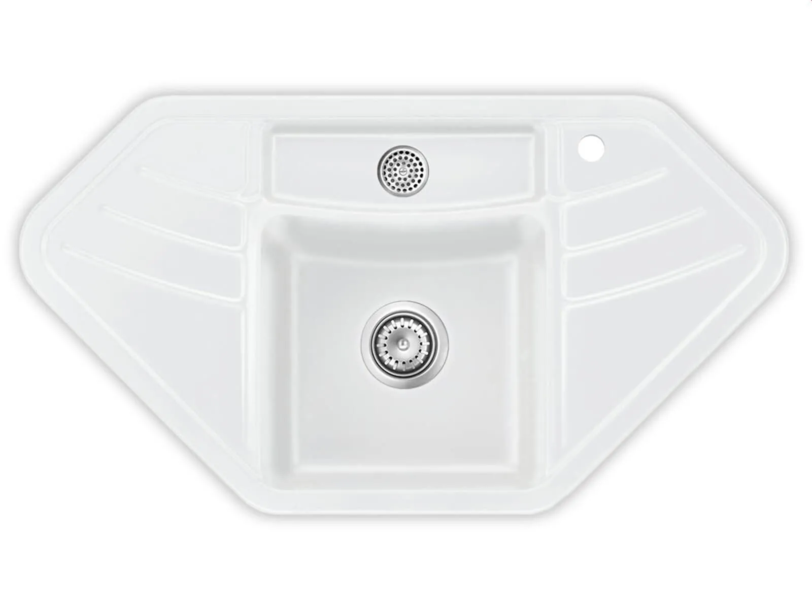 Systemceram Vega ECK Polar, Zlewozmywak ceramiczny narożny, korek manualny,