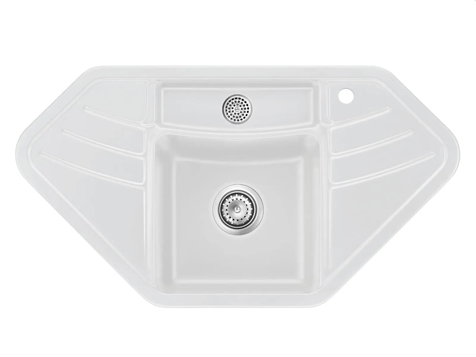 Systemceram Vega ECK Satin, Zlewozmywak ceramiczny narożny, korek manualny,