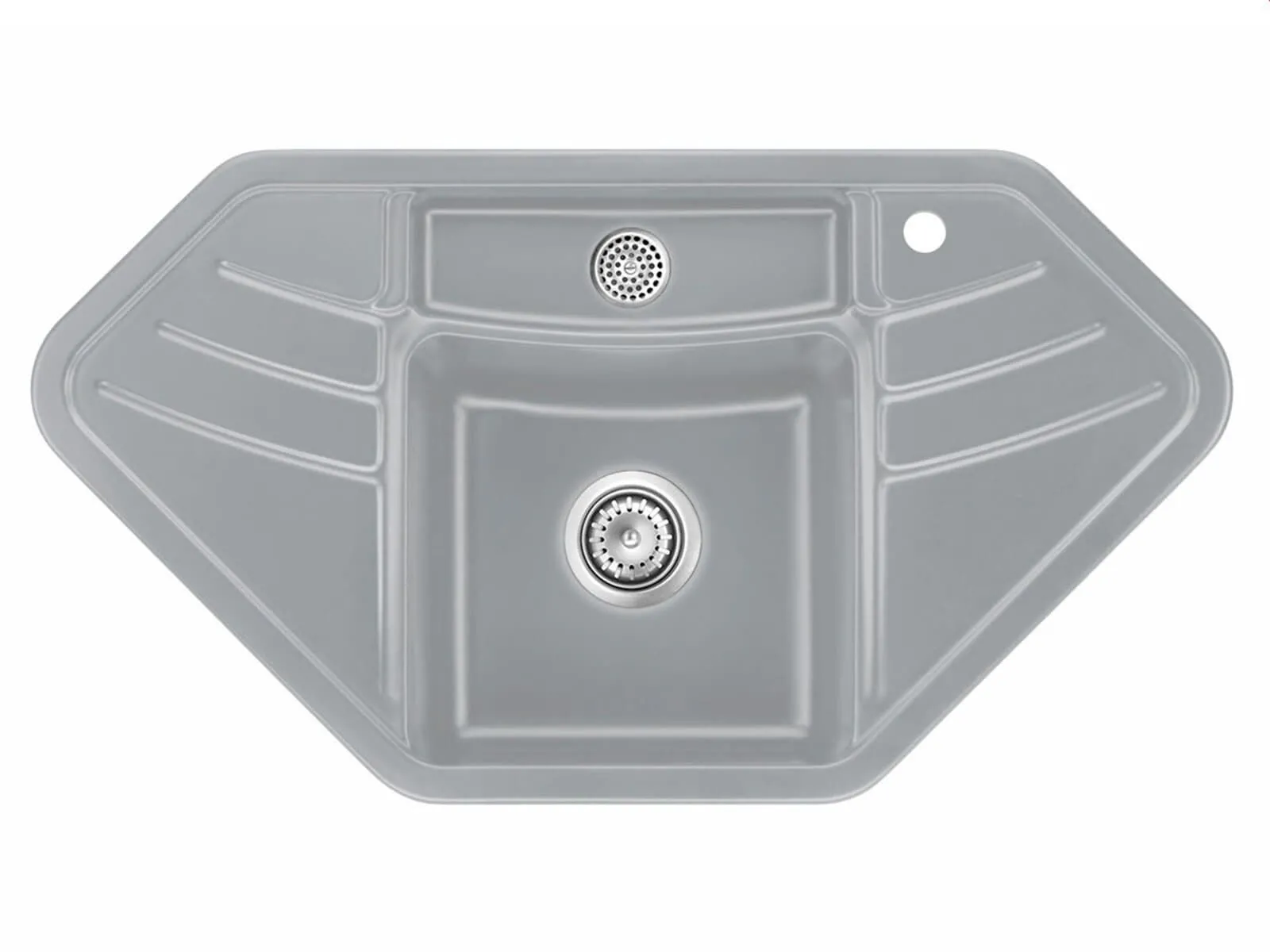 Systemceram Vega ECK Titan, Zlewozmywak ceramiczny narożny, korek manualny,