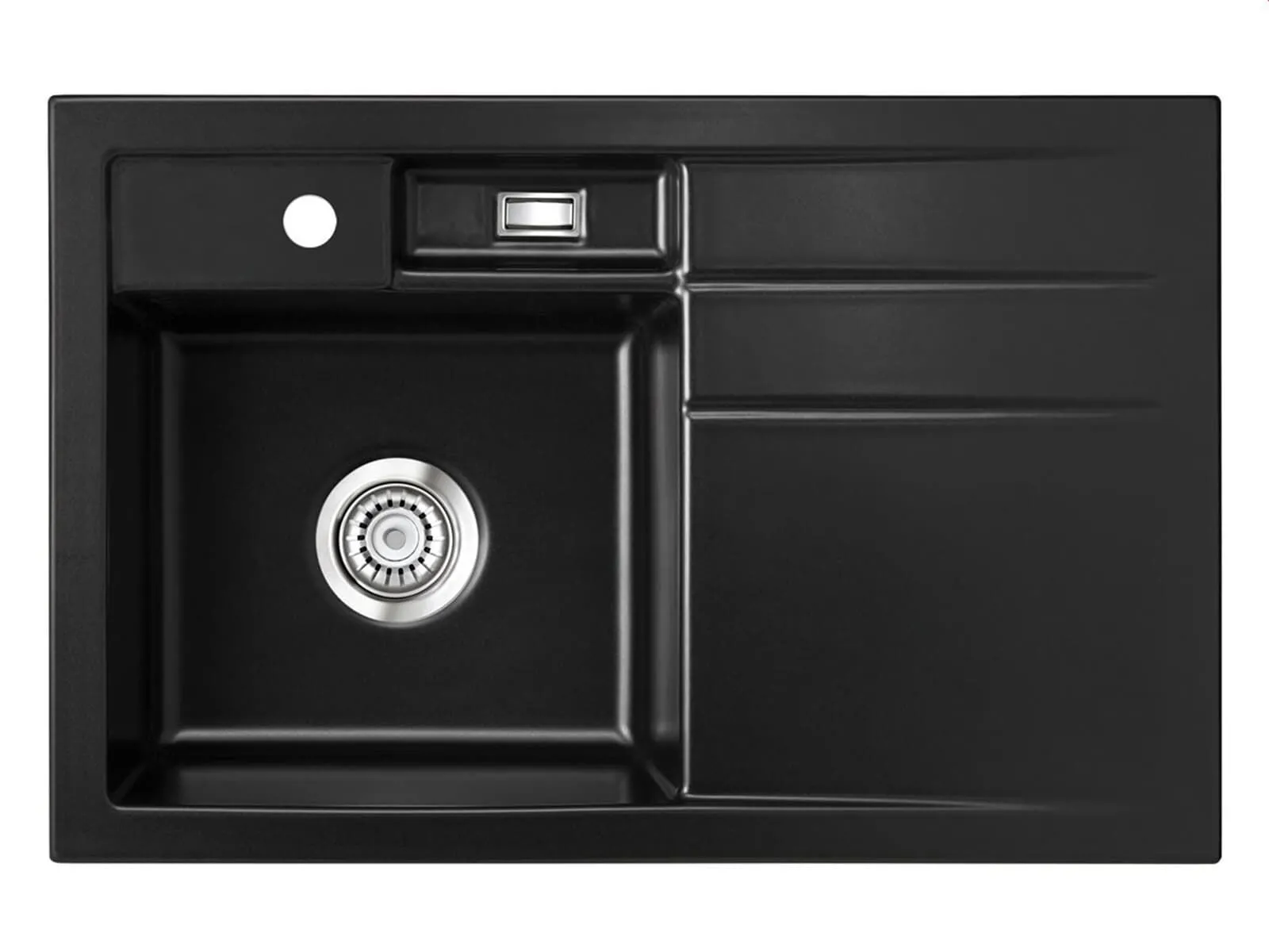 Systemceram BELA 78 Nero, zlewozmywak ceramiczny, korek manualny