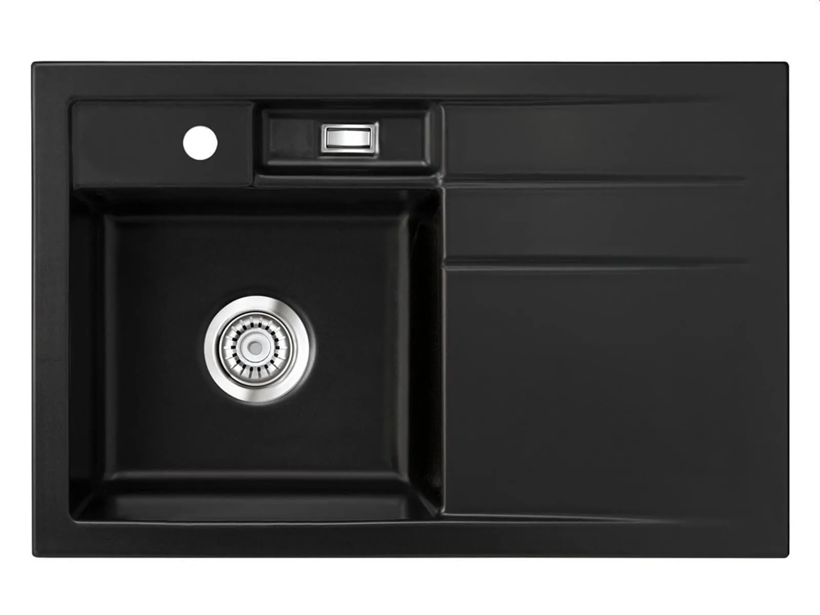 Systemceram BELA 78 Nigra, zlewozmywak ceramiczny, korek manualny