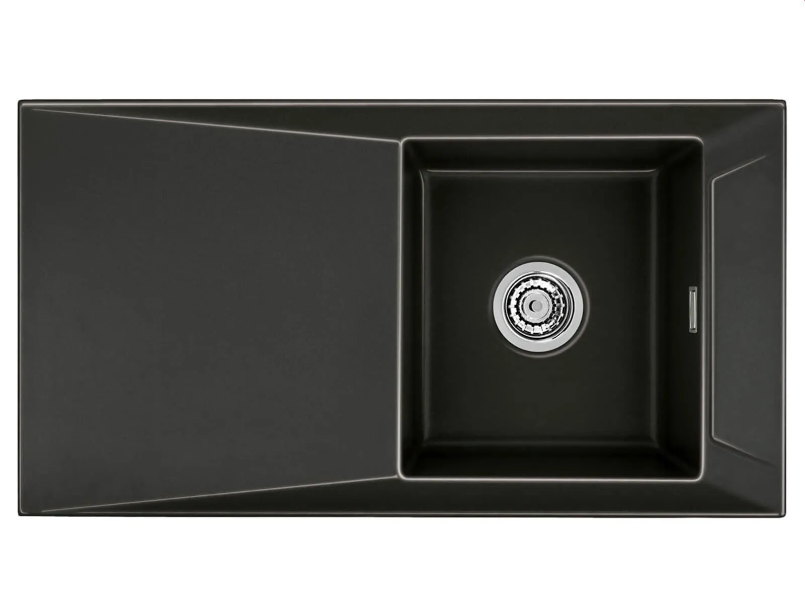 Systemceram SIRO 90 Nero, zlewozmywak ceramiczny, korek manualny