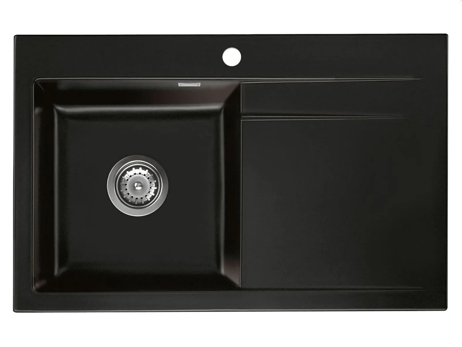 Systemceram Stema 80 Nero, zlewozmywak ceramiczny, korek manualny