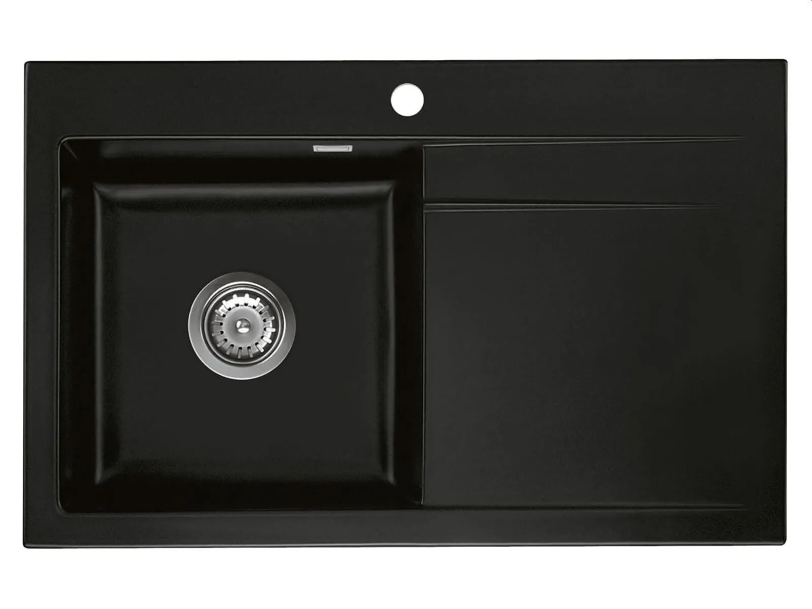 Systemceram Stema 80 Nigra, zlewozmywak ceramiczny, korek manualny