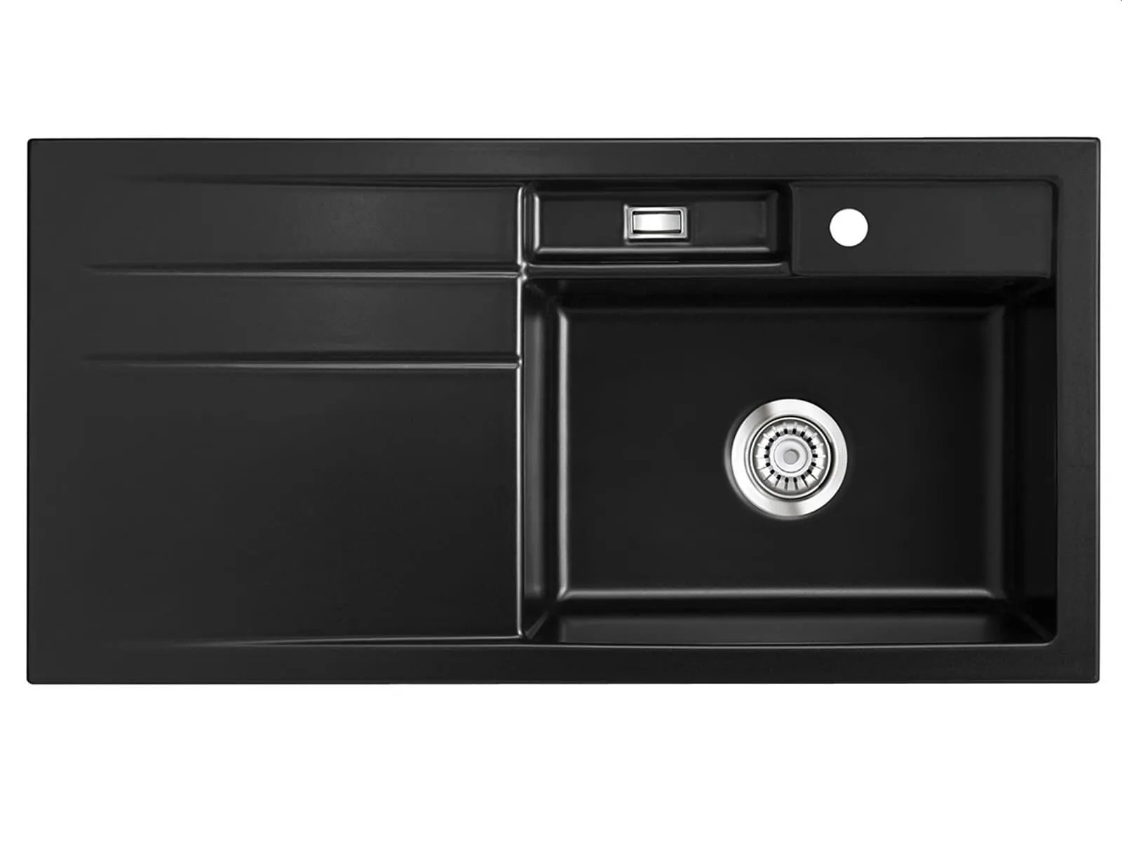 Systemceram Bela 100 Nero, zlewozmywak ceramiczny, korek manualny