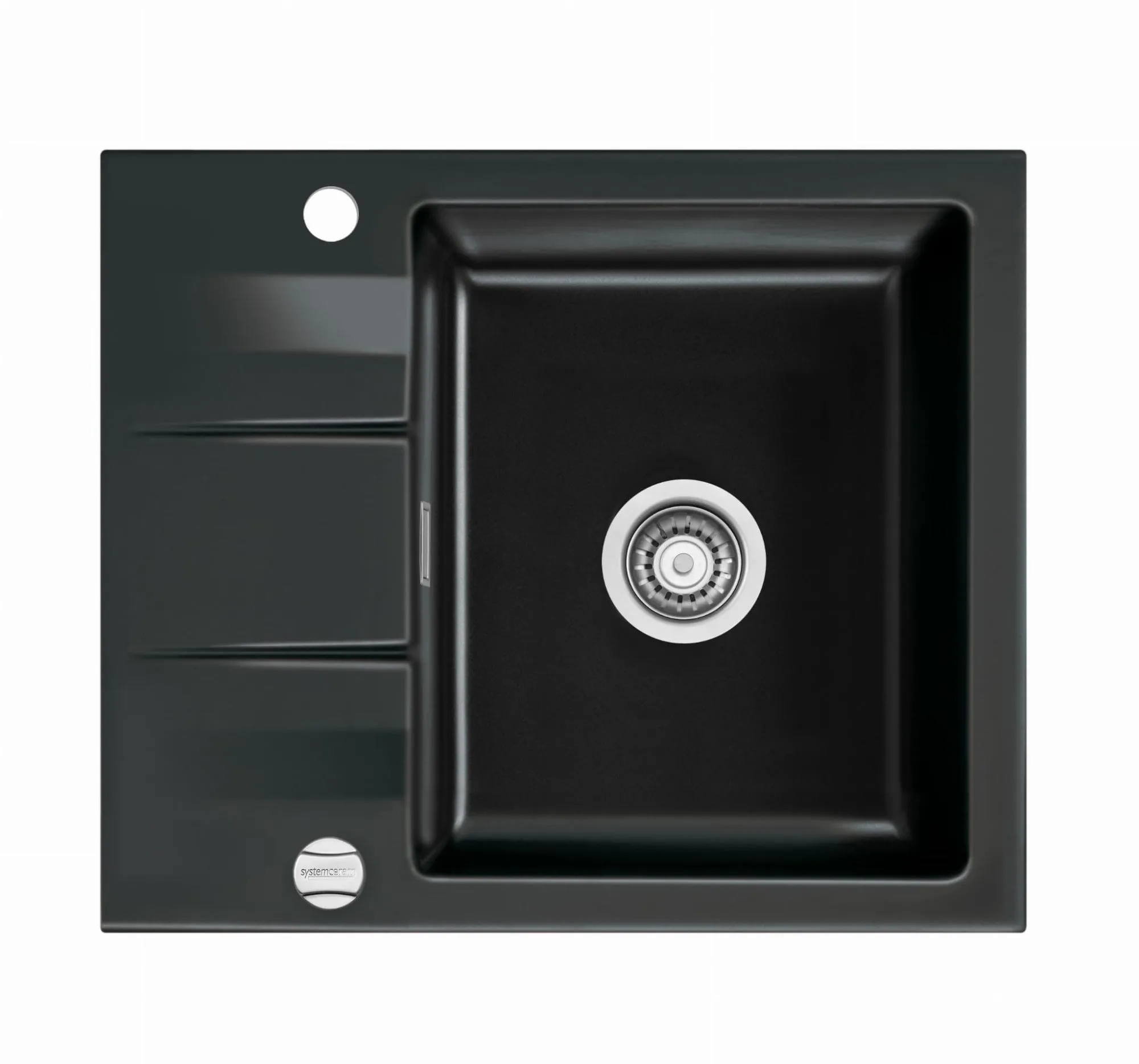 Systemceram Genea 60 Nero, zlewozmywak ceramiczny, korek manualny