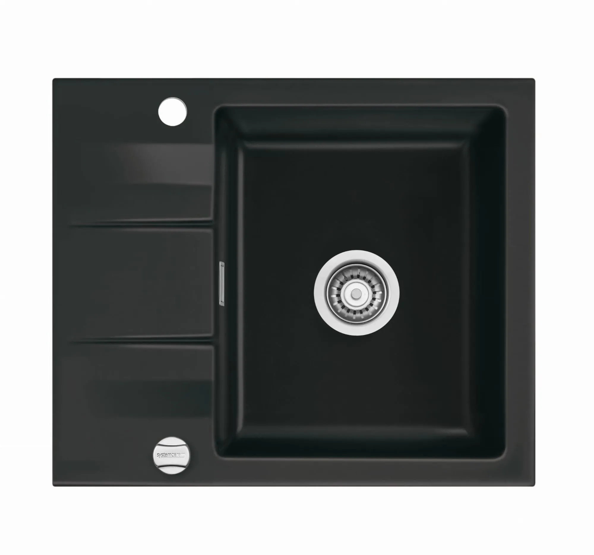 Systemceram Genea 60 Nigra, zlewozmywak ceramiczny, korek manualny