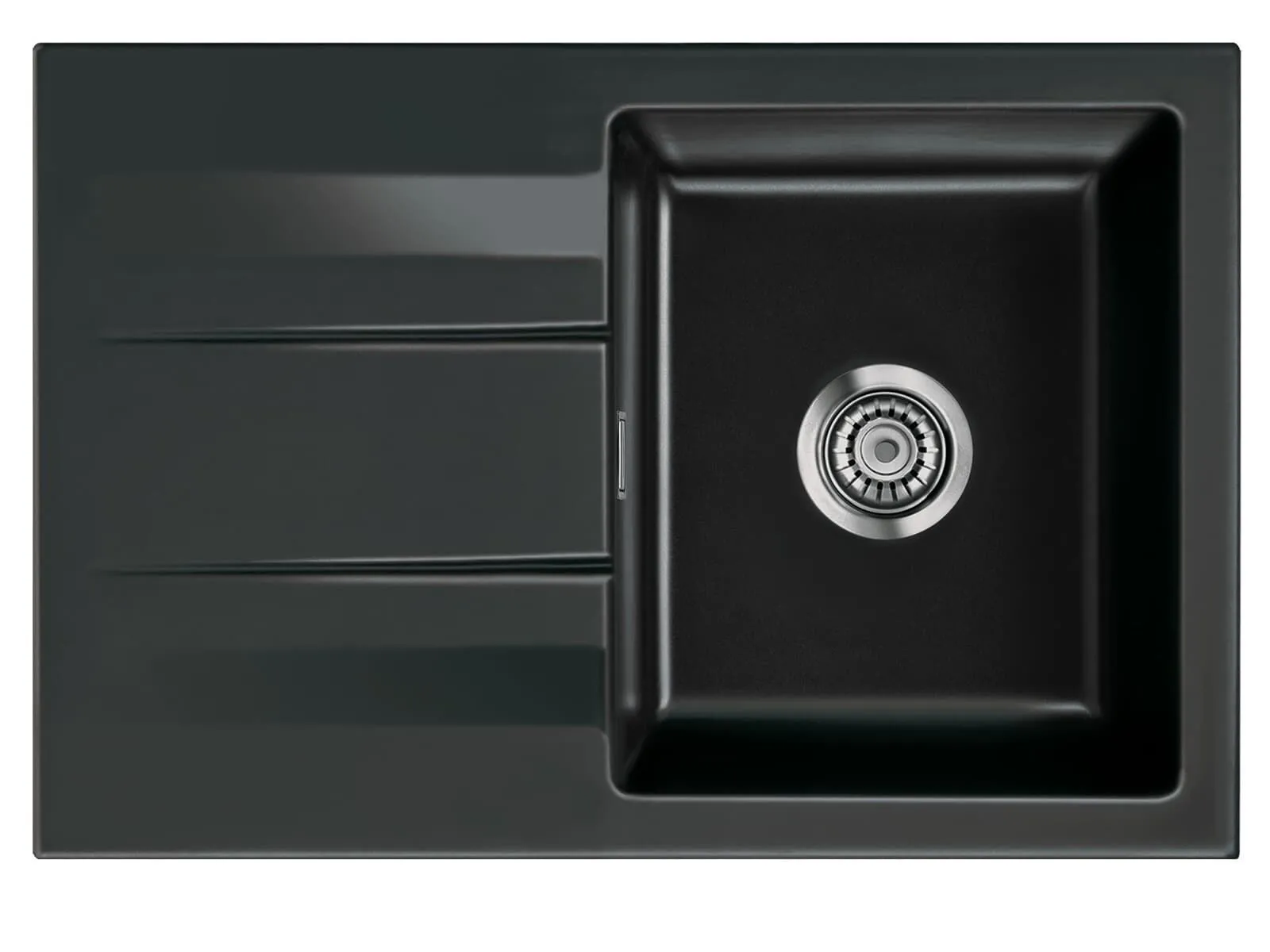 Systemceram Genea 75 Nero, zlewozmywak ceramiczny, korek manualny