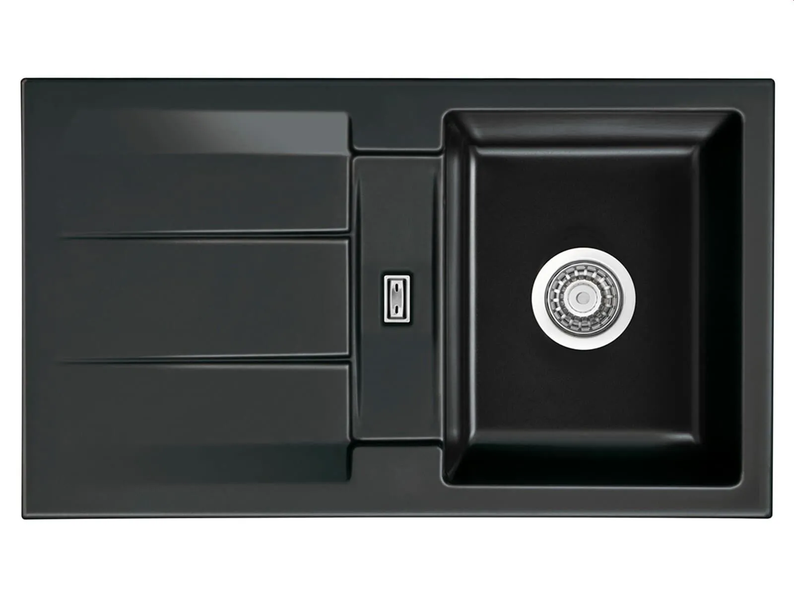 Systemceram Genea 87 Nero, zlewozmywak ceramiczny, korek manualny