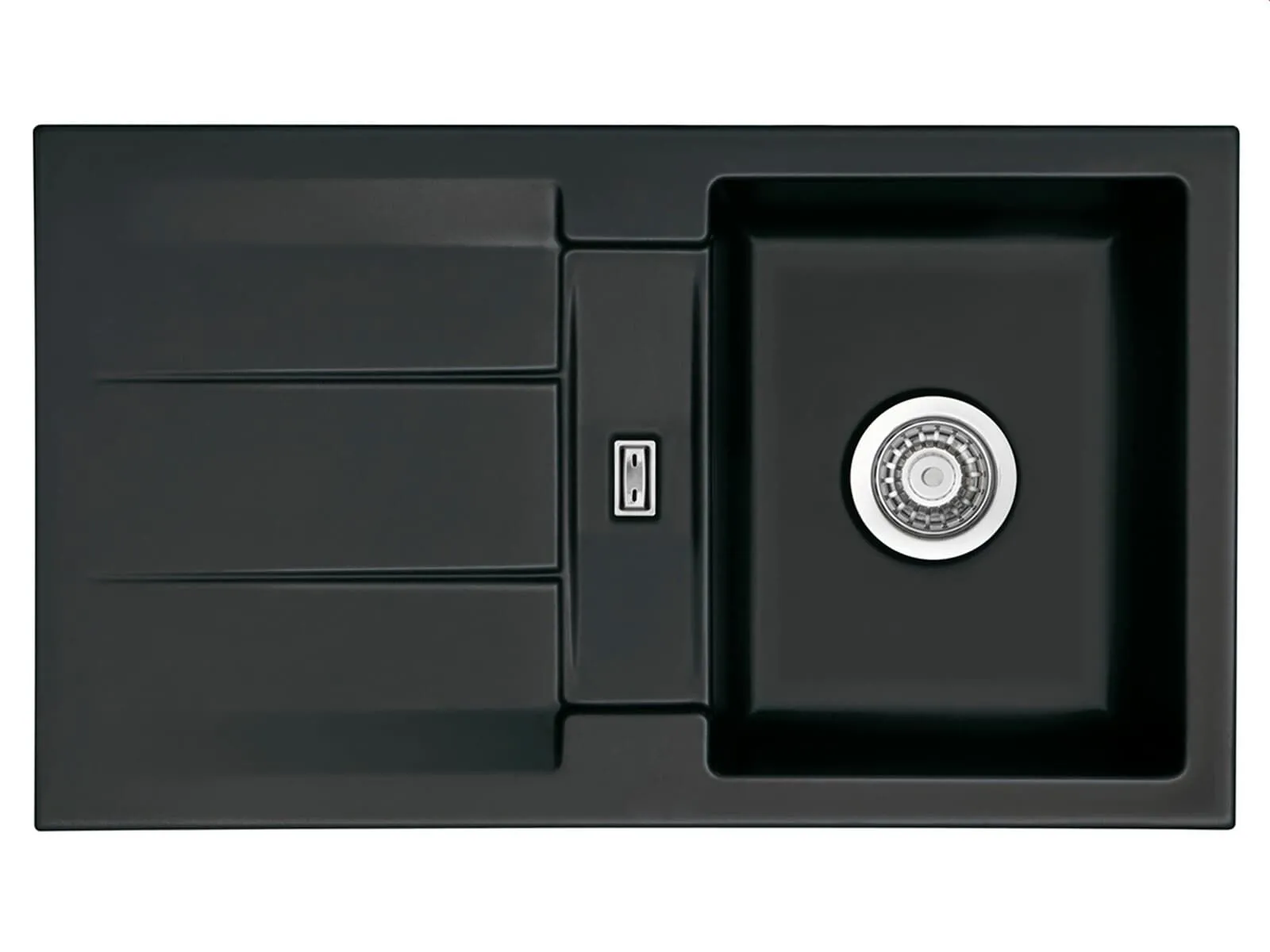 Systemceram Genea 87 Nigra, zlewozmywak ceramiczny, korek manualny