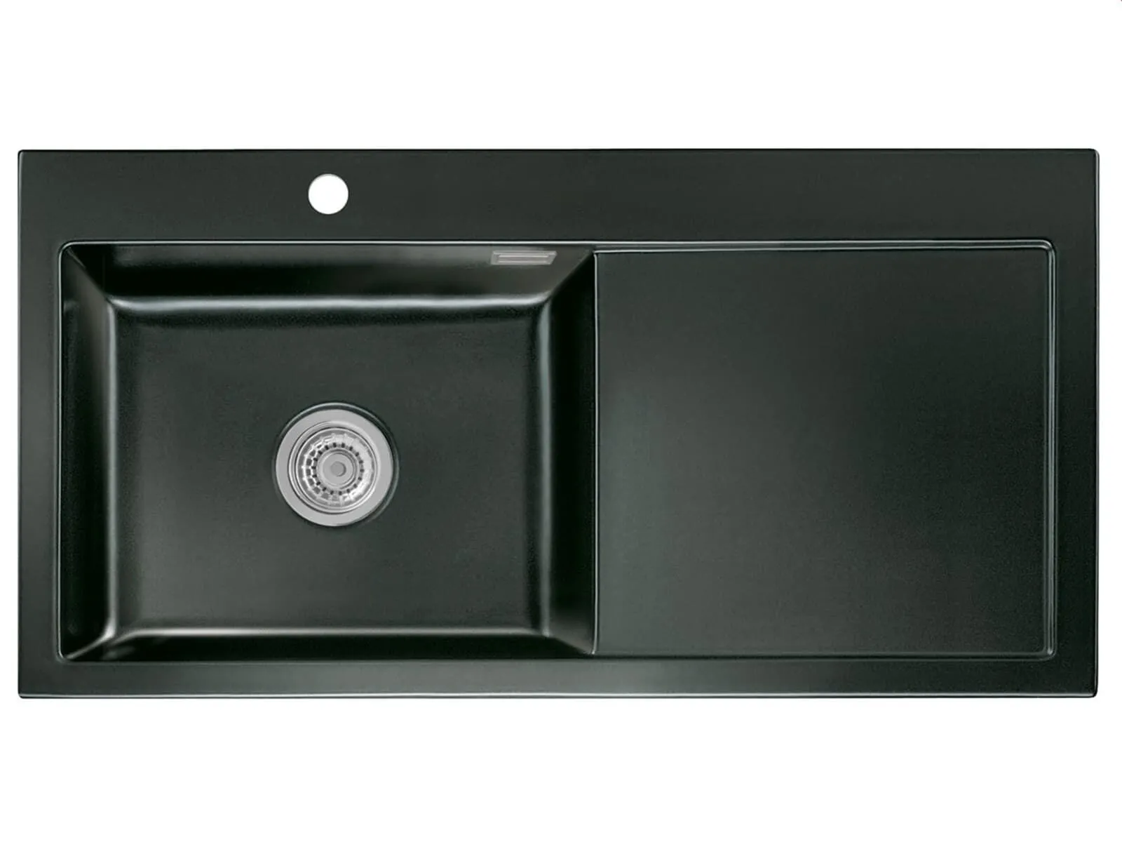 Systemceram Mera 100 SL Nero, zlewozmywak ceramiczny, korek manualny