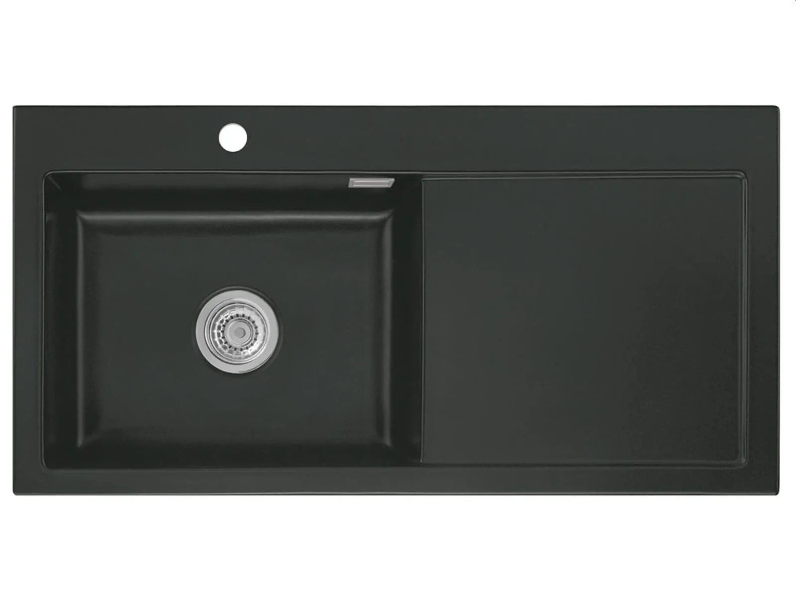 Systemceram Mera 100 SL Nigra, zlewozmywak ceramiczny, korek manualny