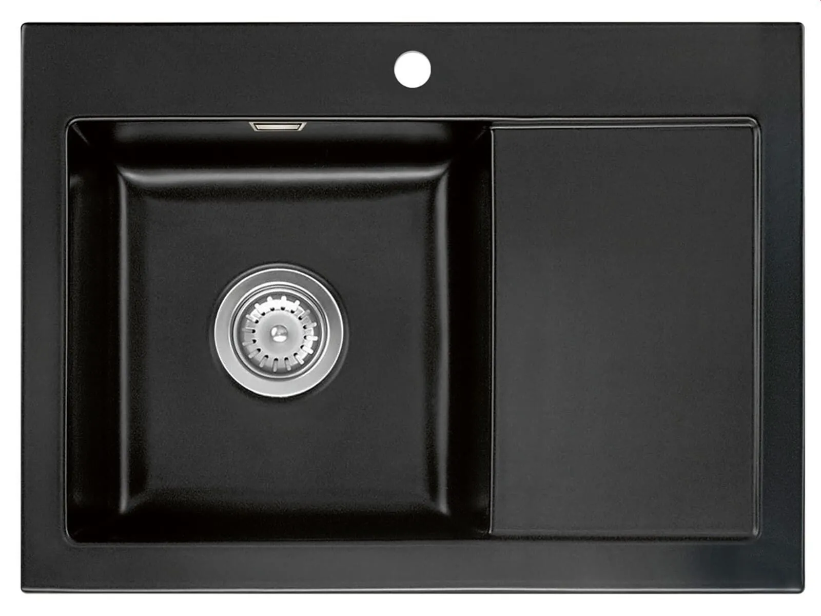 Systemceram Mera 70 Nero, zlewozmywak ceramiczny, korek manualny
