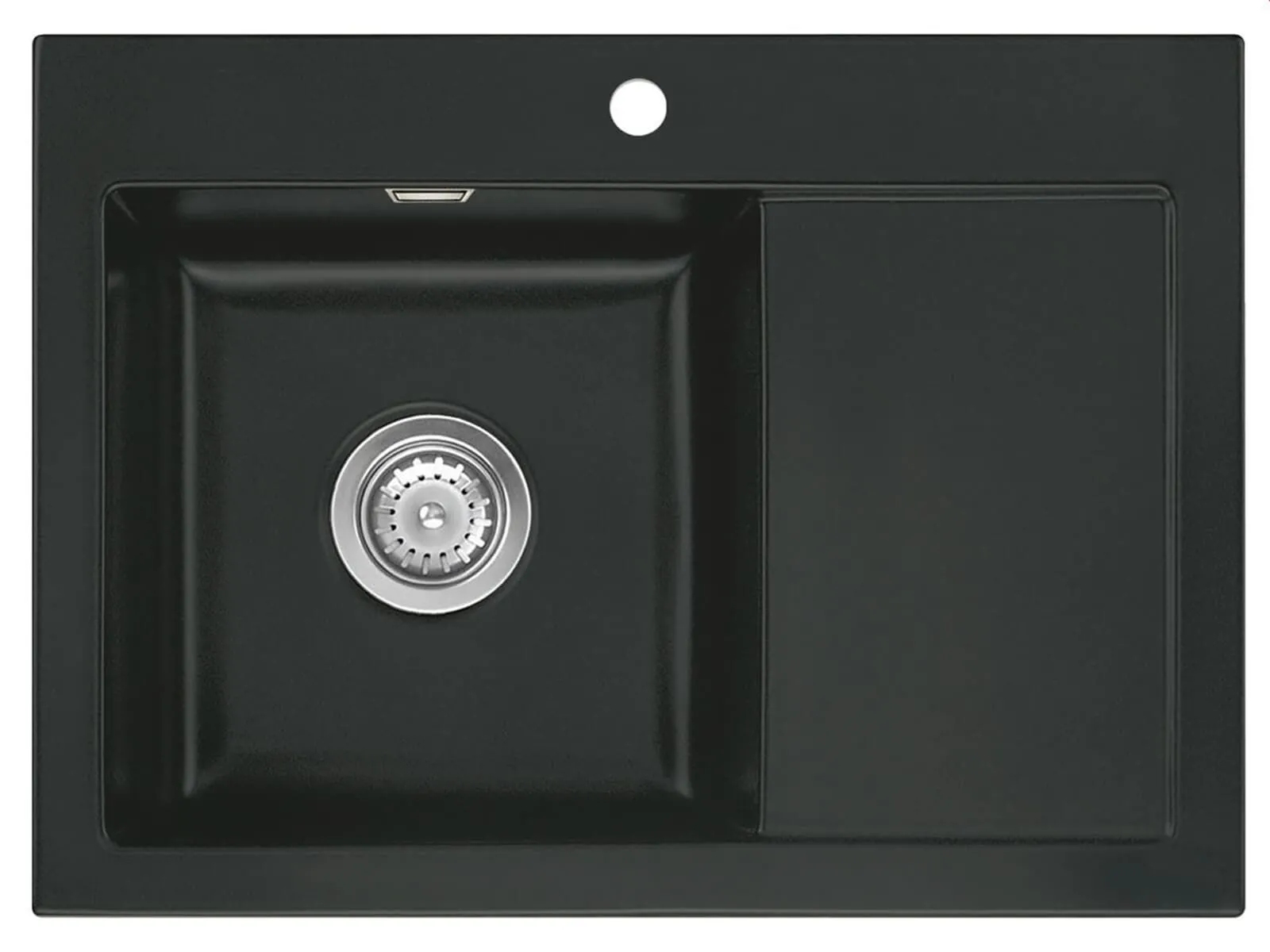 Systemceram Mera 70 Nigra, zlewozmywak ceramiczny, korek manualny