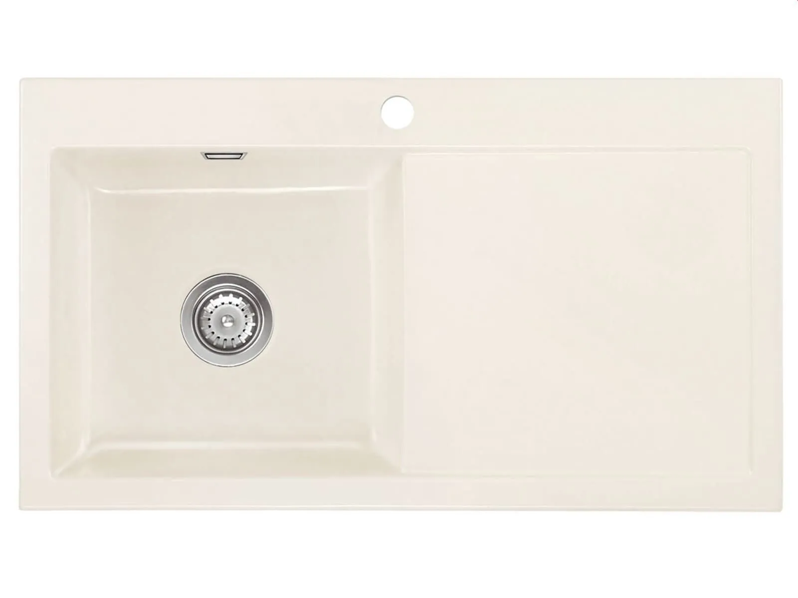 Systemceram Mera 90 Magnolia, zlewozmywak ceramiczny, korek manualny