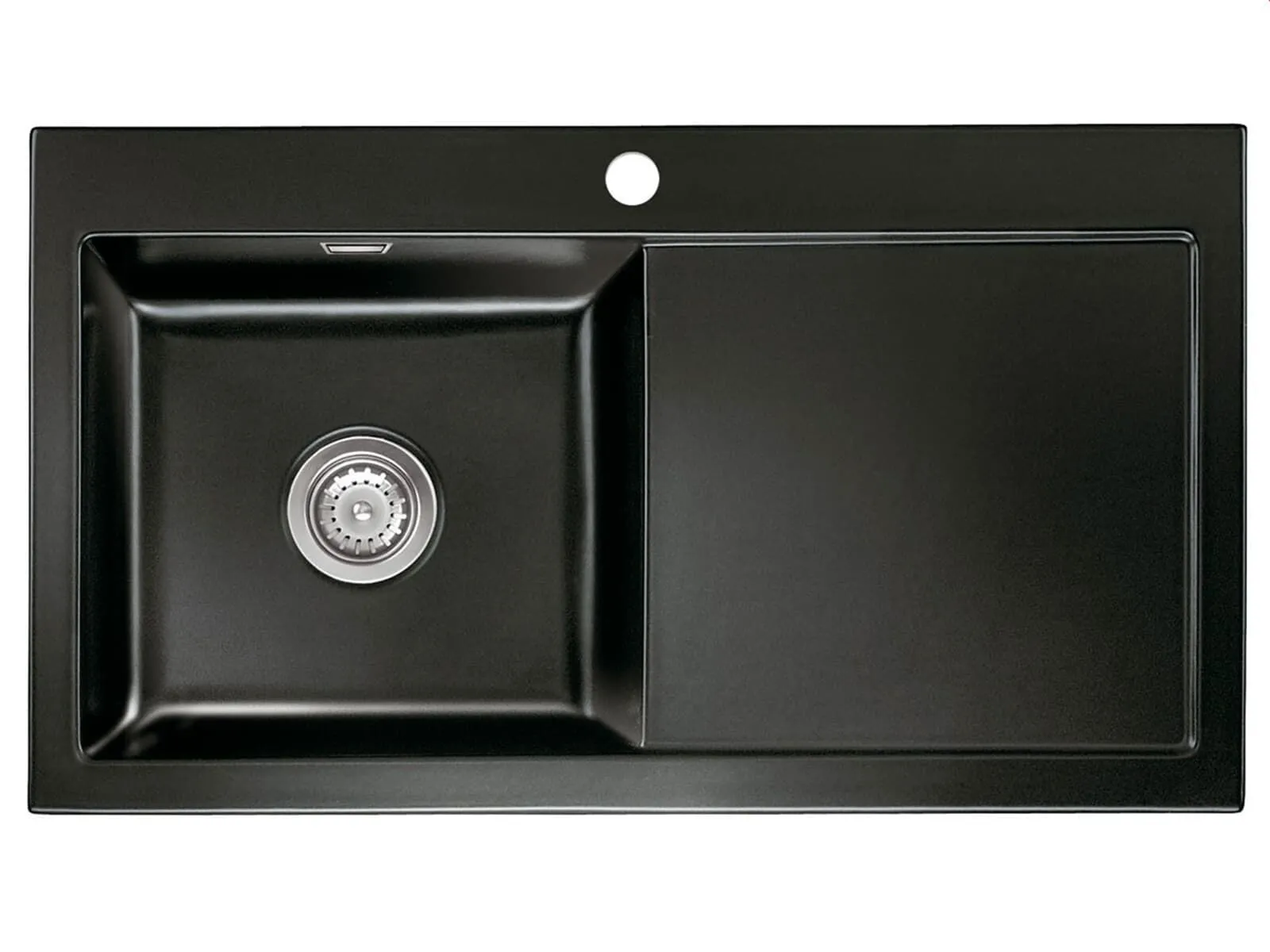 Systemceram Mera 90 Nero, zlewozmywak ceramiczny, korek manualny
