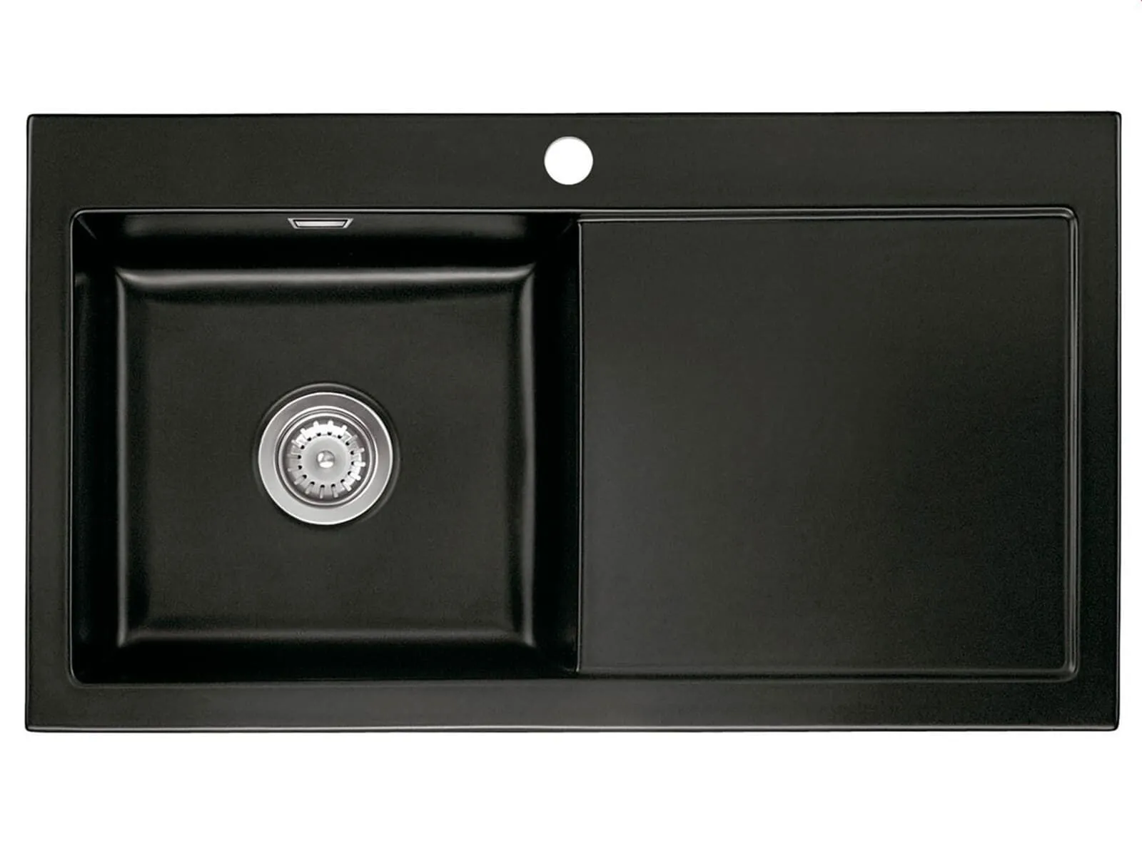Systemceram Mera 90 Nigra, zlewozmywak ceramiczny, korek manualny