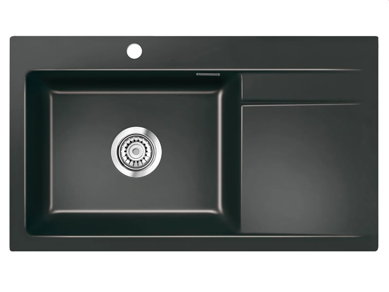 Systemceram Stema 86 SL Nero, zlewozmywak ceramiczny, korek manualny