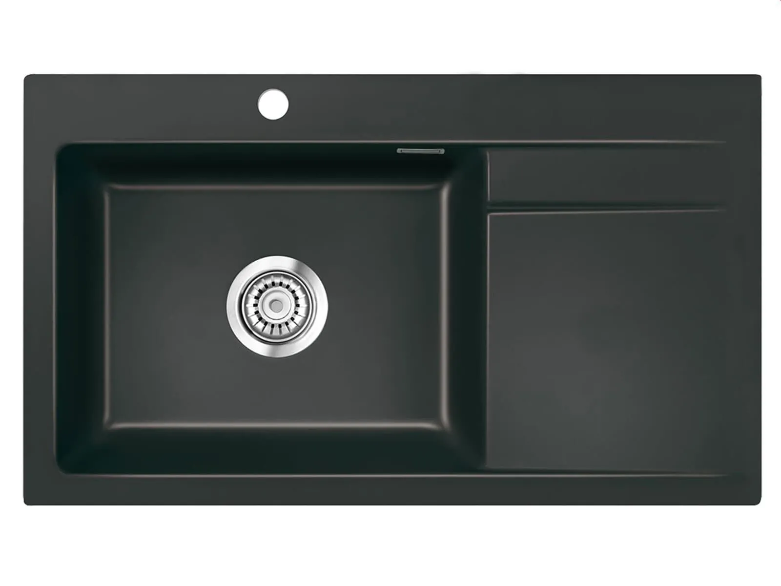 Systemceram Stema 86 SL Nigra, zlewozmywak ceramiczny, korek manualny