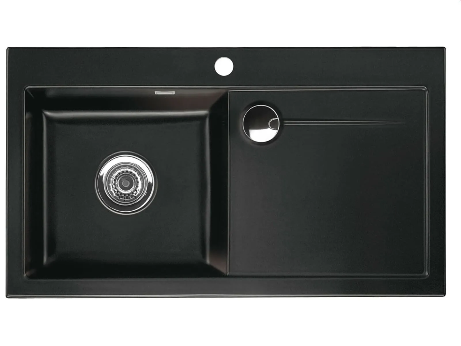 Systemceram Stema 90 Nero, zlewozmywak ceramiczny, korek manualny