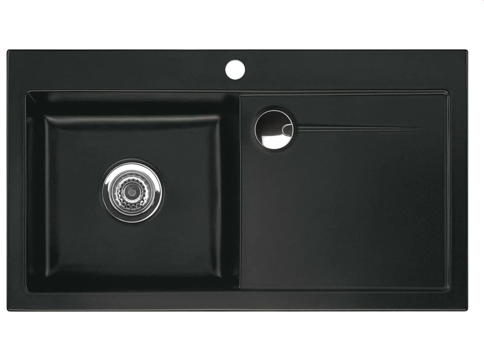 Systemceram Stema 90 Nigra, zlewozmywak ceramiczny, korek manualny