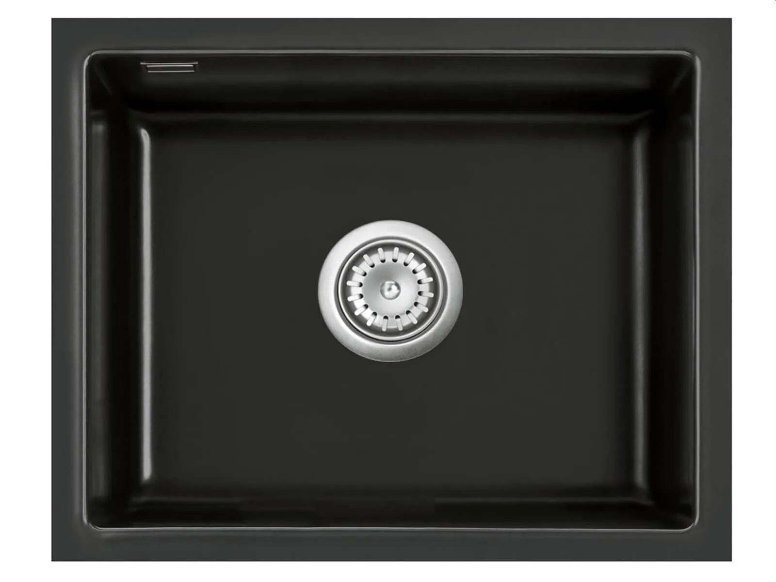Systemceram Mera 50 U Nero, zlewozmywak ceramiczny, korek manualny