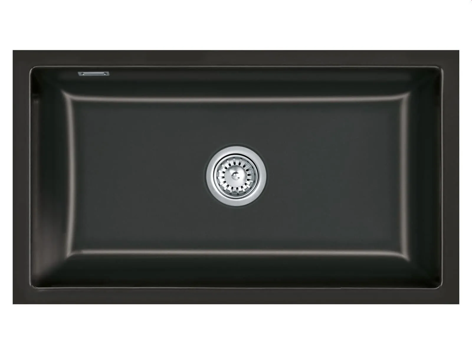 Systemceram Mera 80 U Nero, zlewozmywak ceramiczny, korek manualny