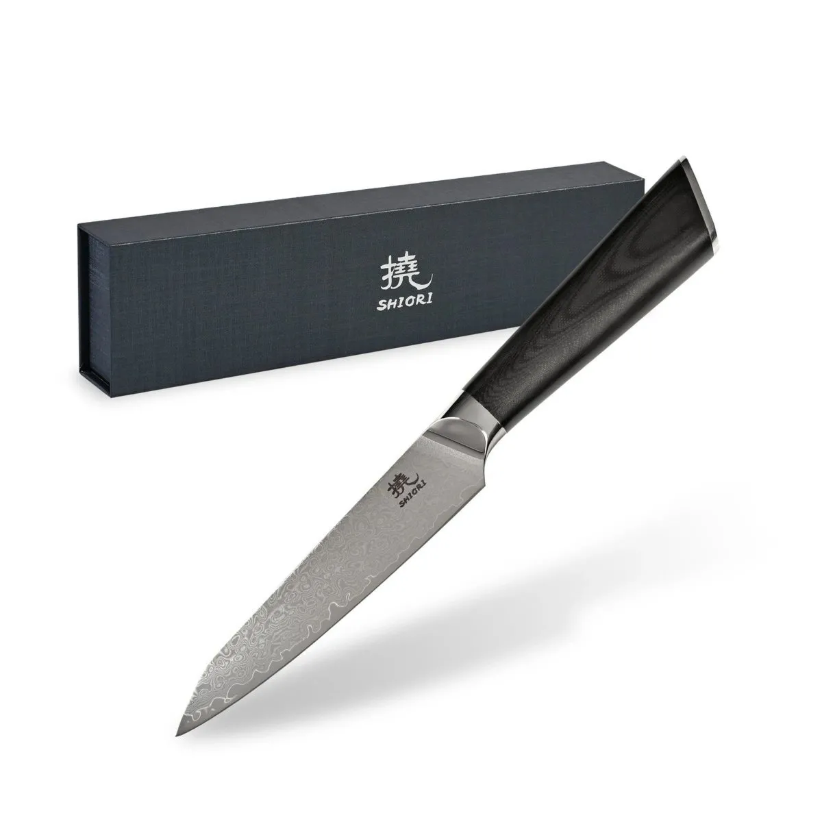 Nóż do krojenia małych i średnich produktów Shiori 撓 Kuro Murō wielowarstwowa stal damasceńska