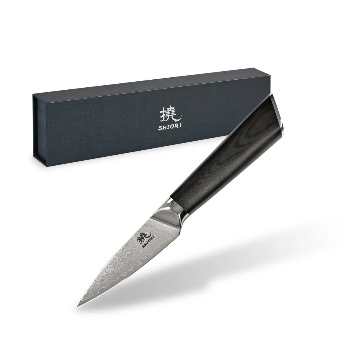 Nóż do owoców i warzyw Shiori 撓 Kuro Shōto precyzyjny, mały, wielowarstwowa stal damasceńska
