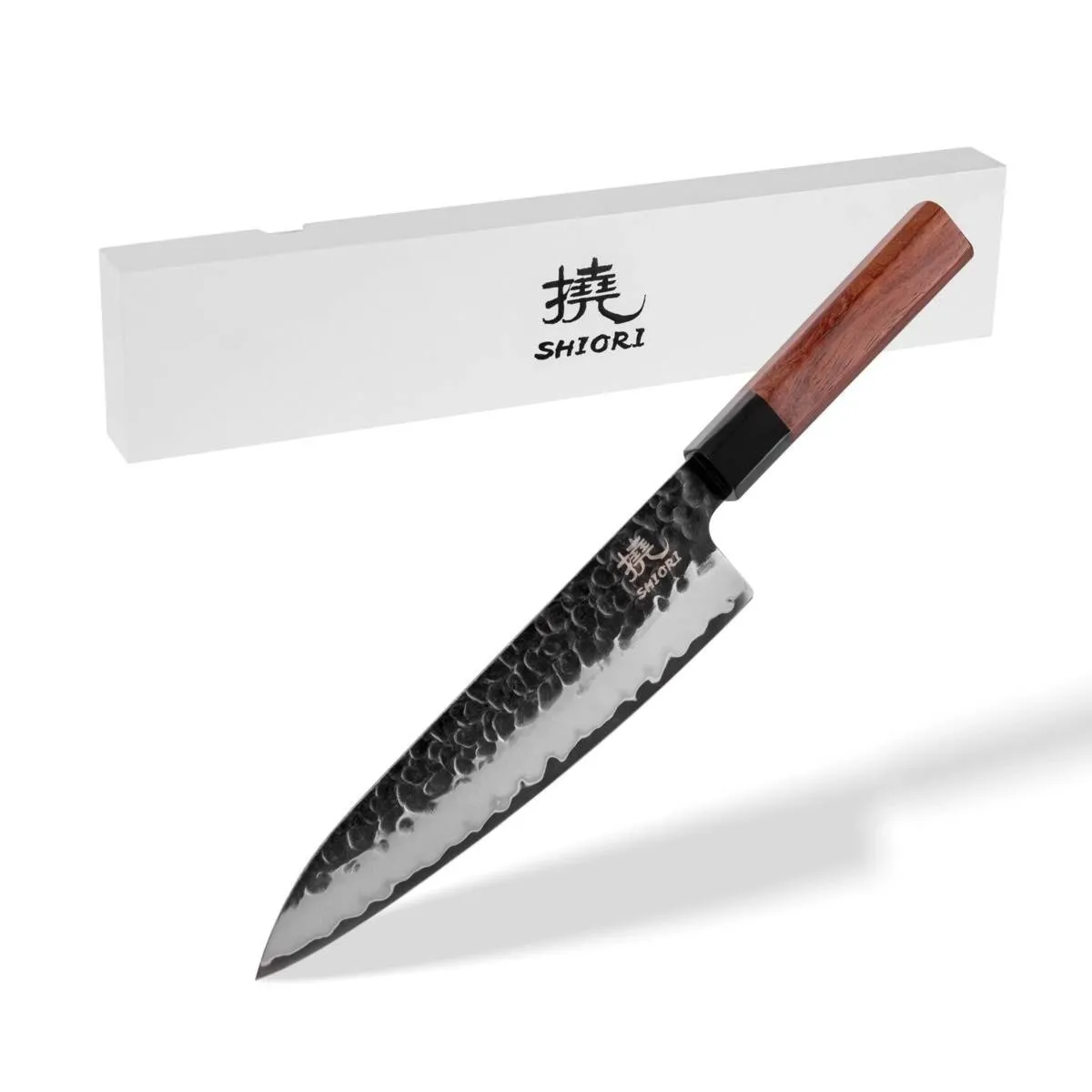 Nóż szefa kuchni Shiori 撓 Chairo Sifu ze stali damsceńskiej, rękojeść drewno pakka