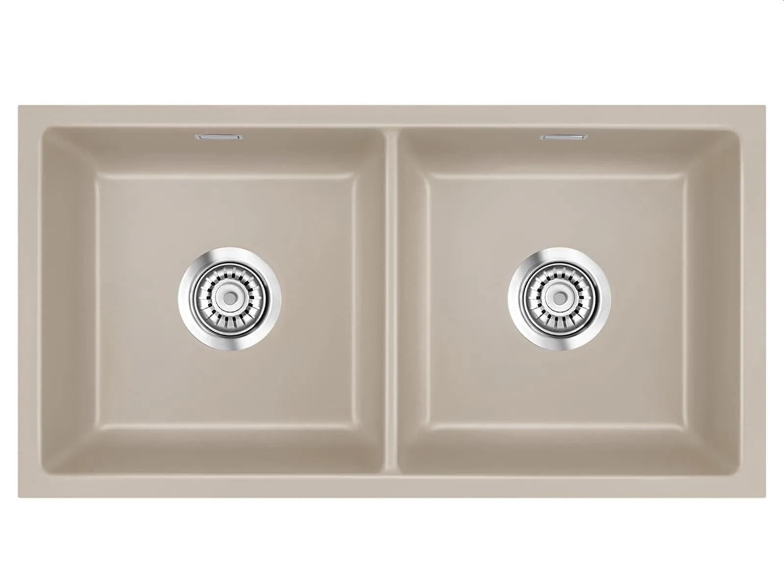 Systemceram Mera Twin U Fango, zlewozmywak ceramiczny, korek manualny