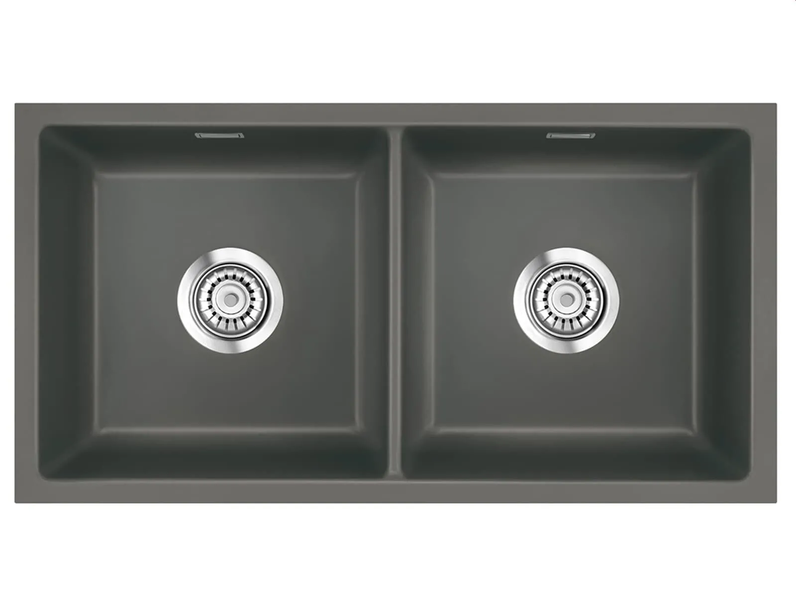 Systemceram Mera Twin U Lava, zlewozmywak ceramiczny, korek manualny