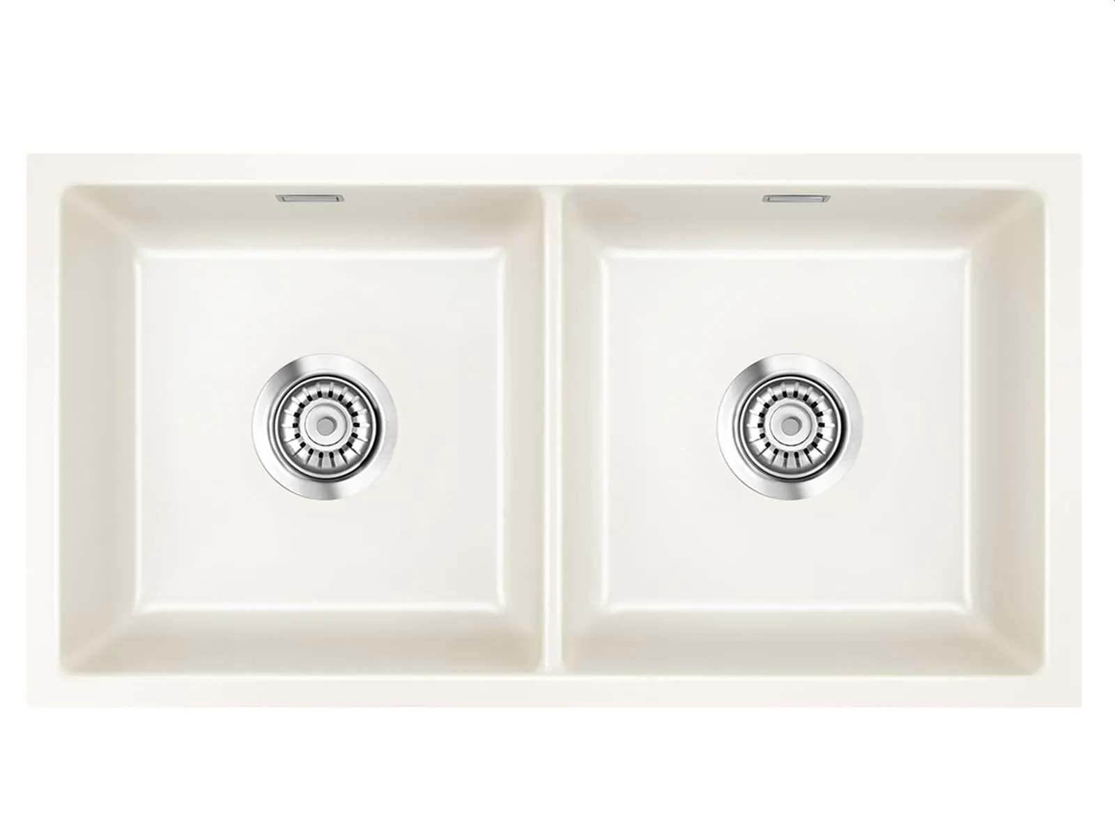 Systemceram Mera Twin U Magnolia, zlewozmywak ceramiczny, korek manualny