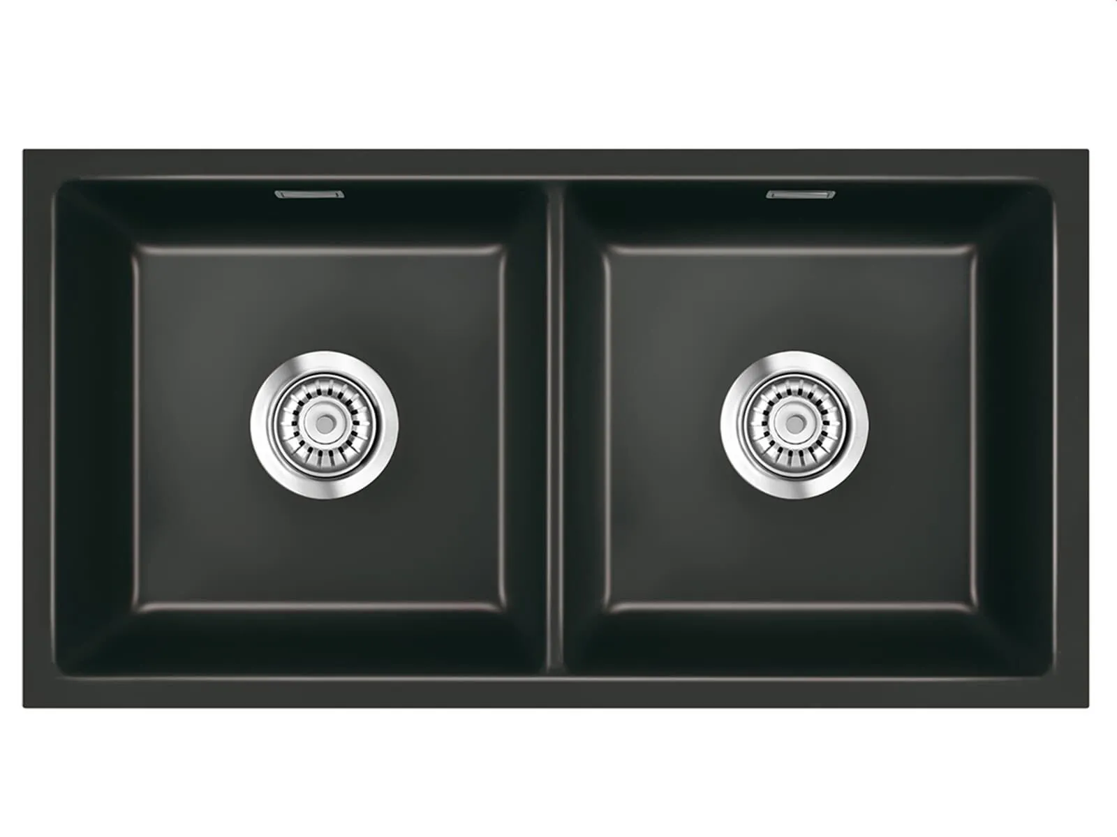 Systemceram Mera Twin U Nero, zlewozmywak ceramiczny, korek manualny