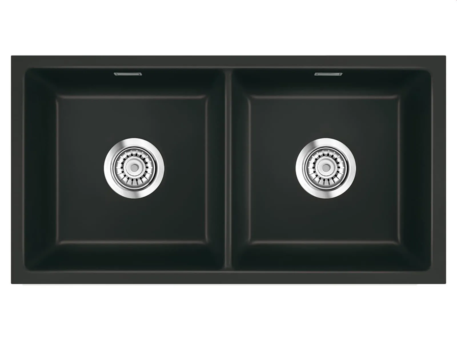 Systemceram Mera Twin U Nigra, zlewozmywak ceramiczny, korek manualny