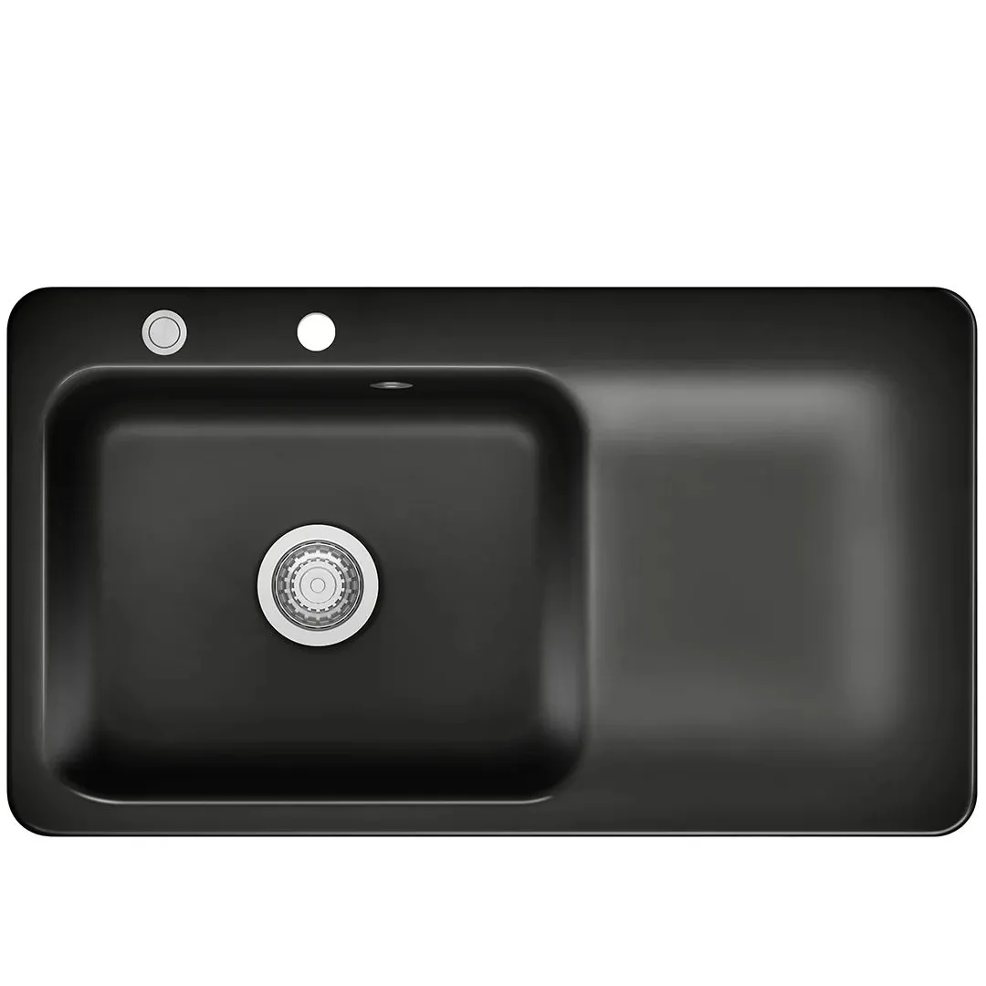 Systemceram Juna 90 Nero, zlewozmywak ceramiczny, korek manualny