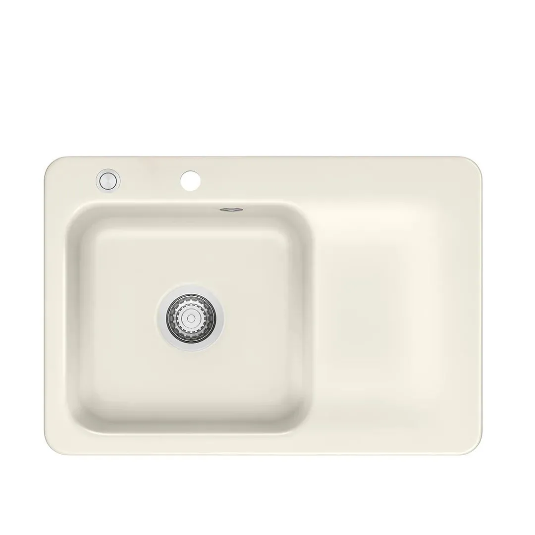 Systemceram Juna 75 Magnolia, zlewozmywak ceramiczny, korek manualny