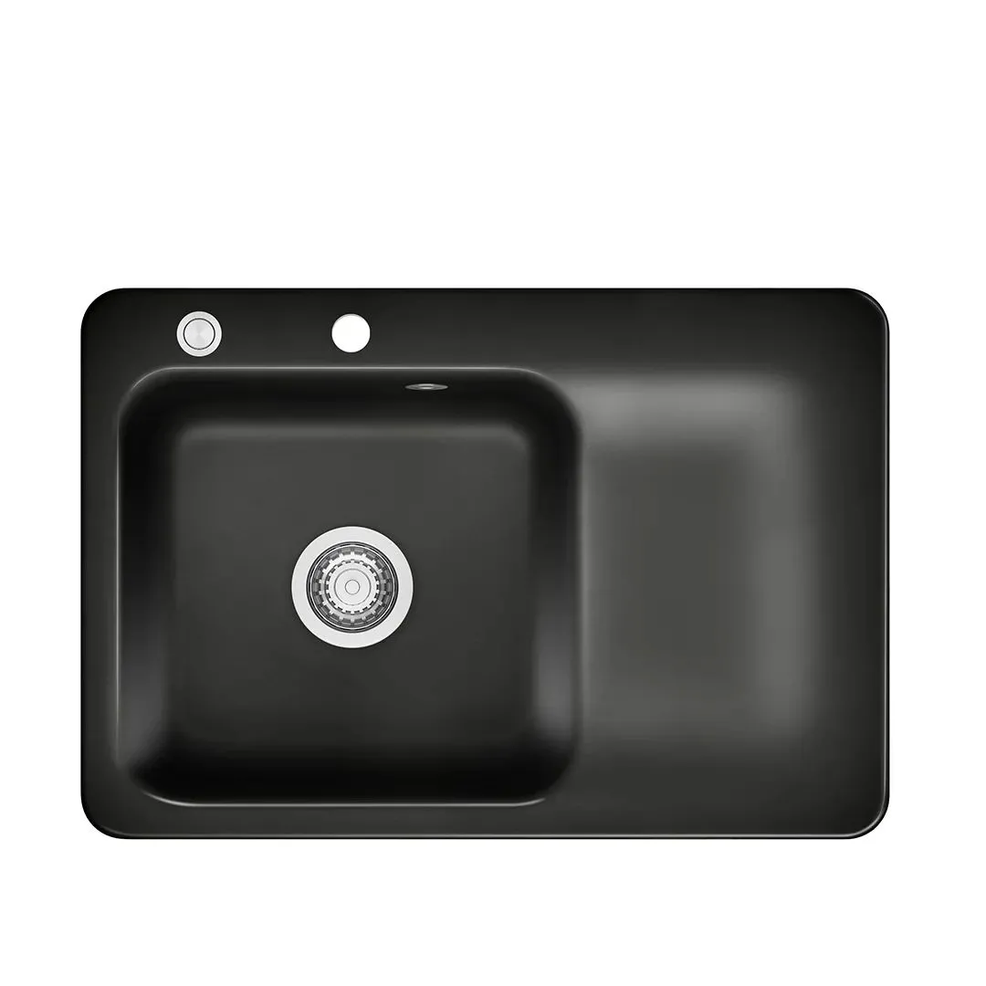 Systemceram Juna 75 Nero, zlewozmywak ceramiczny, korek manualny