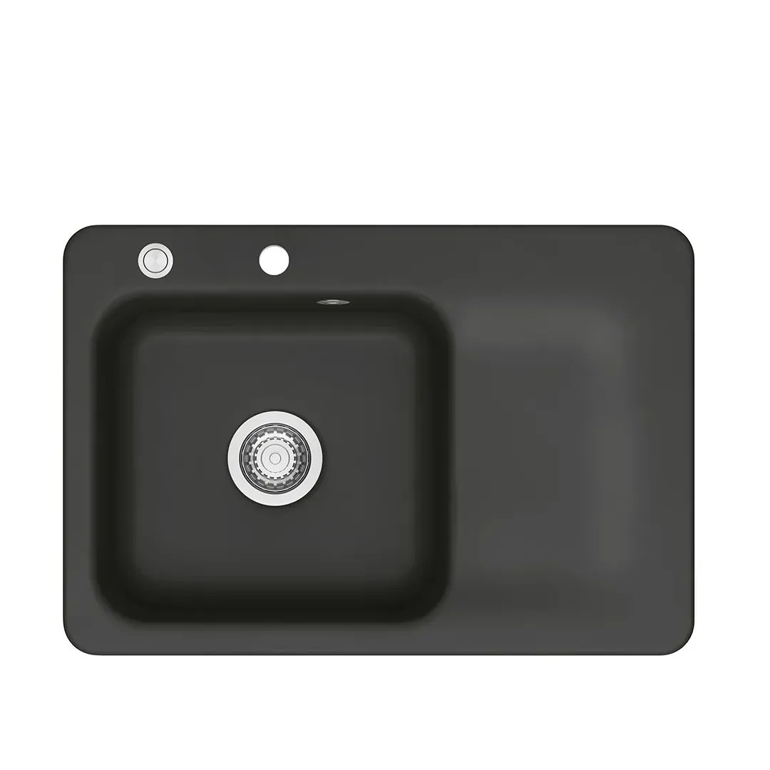 Systemceram Juna 75 Nigra, zlewozmywak ceramiczny, korek manualny