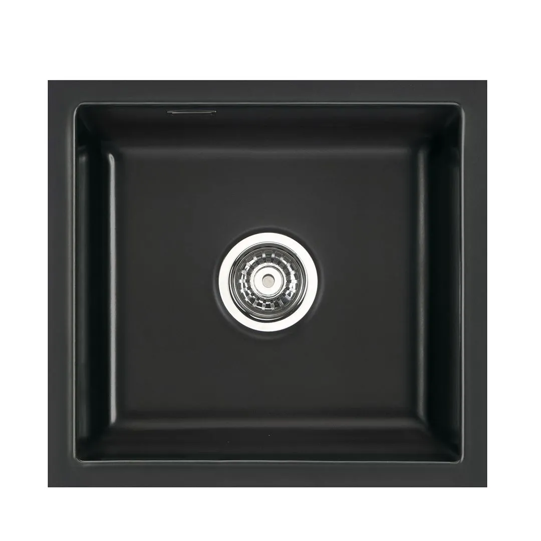 Systemceram Mera 42 U Nero, zlewozmywak ceramiczny, korek manualny