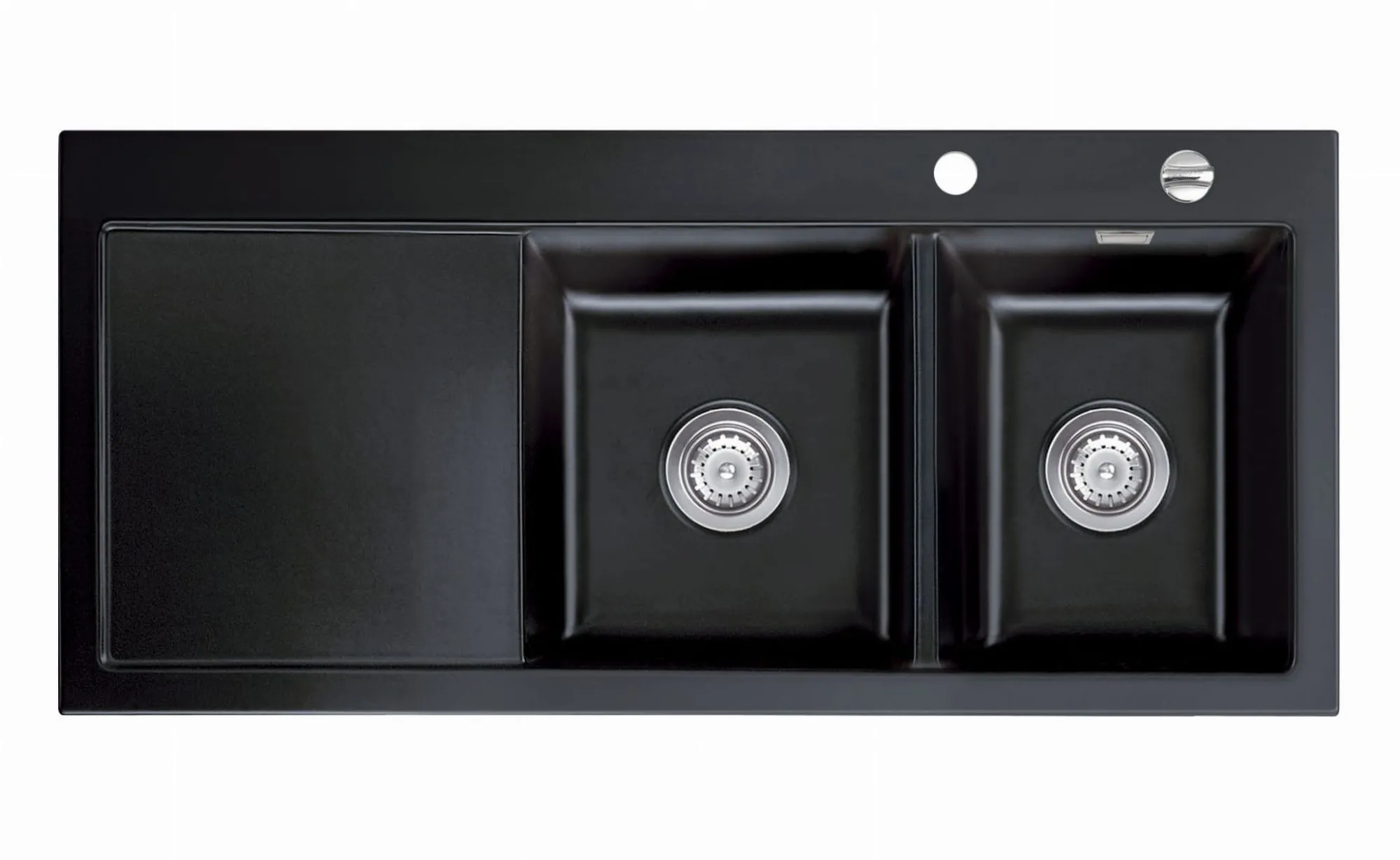 Systemceram Mera Double Nero, Zlewozmywak ceramiczny, korek manualny,