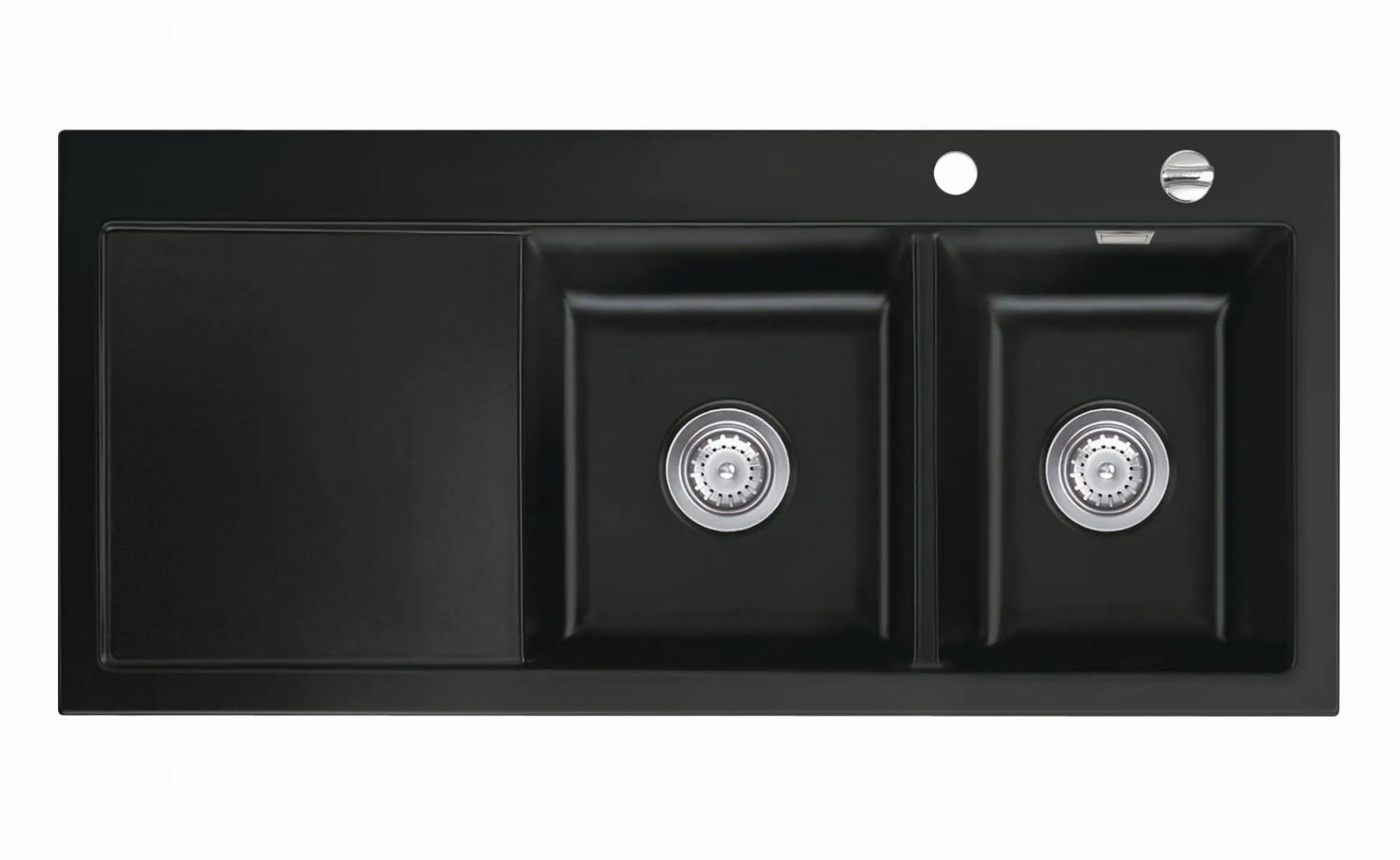 Systemceram Mera Double Nigra, Zlewozmywak ceramiczny, korek manualny,