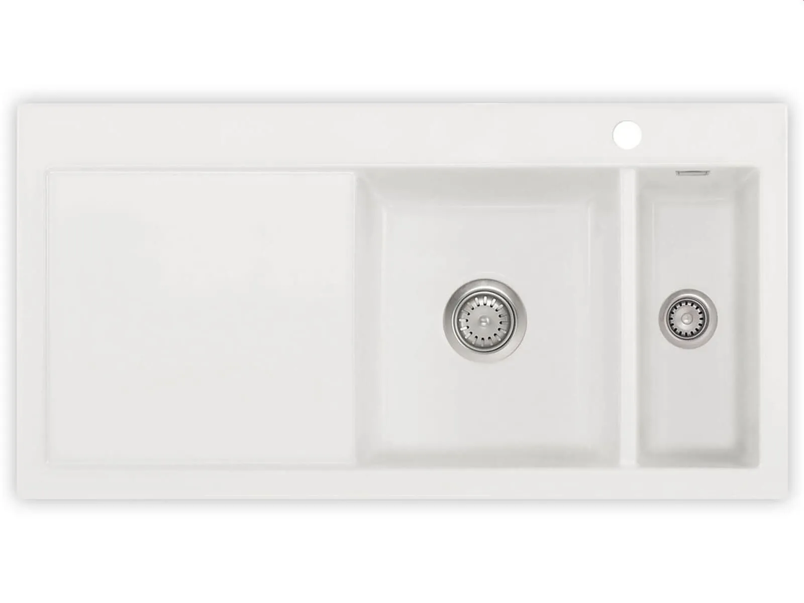 Systemceram Mera 100 Polar, Zlewozmywak ceramiczny, korek manualny