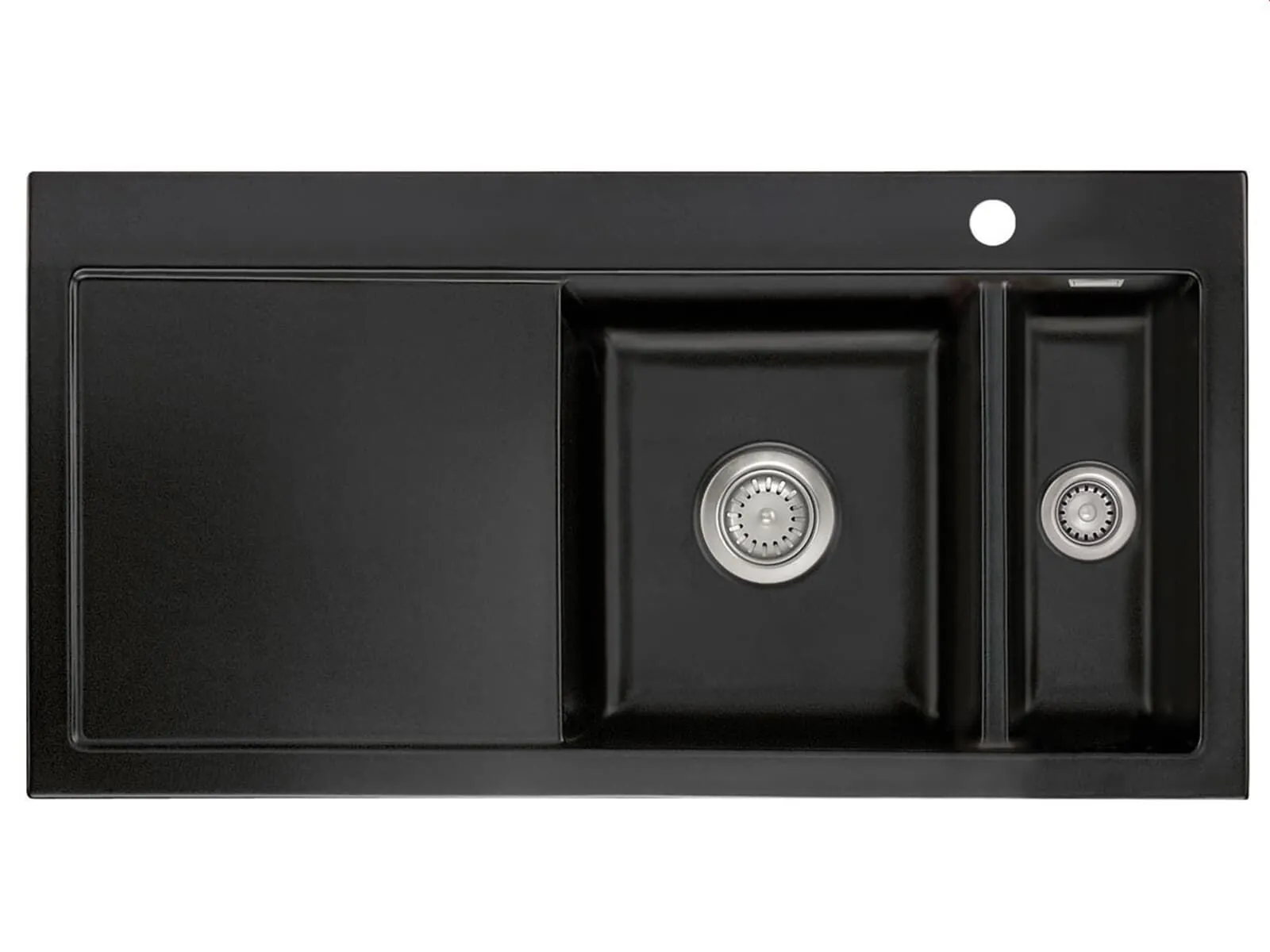 Systemceram Mera 100 Nigra, Zlewozmywak ceramiczny, korek manualny