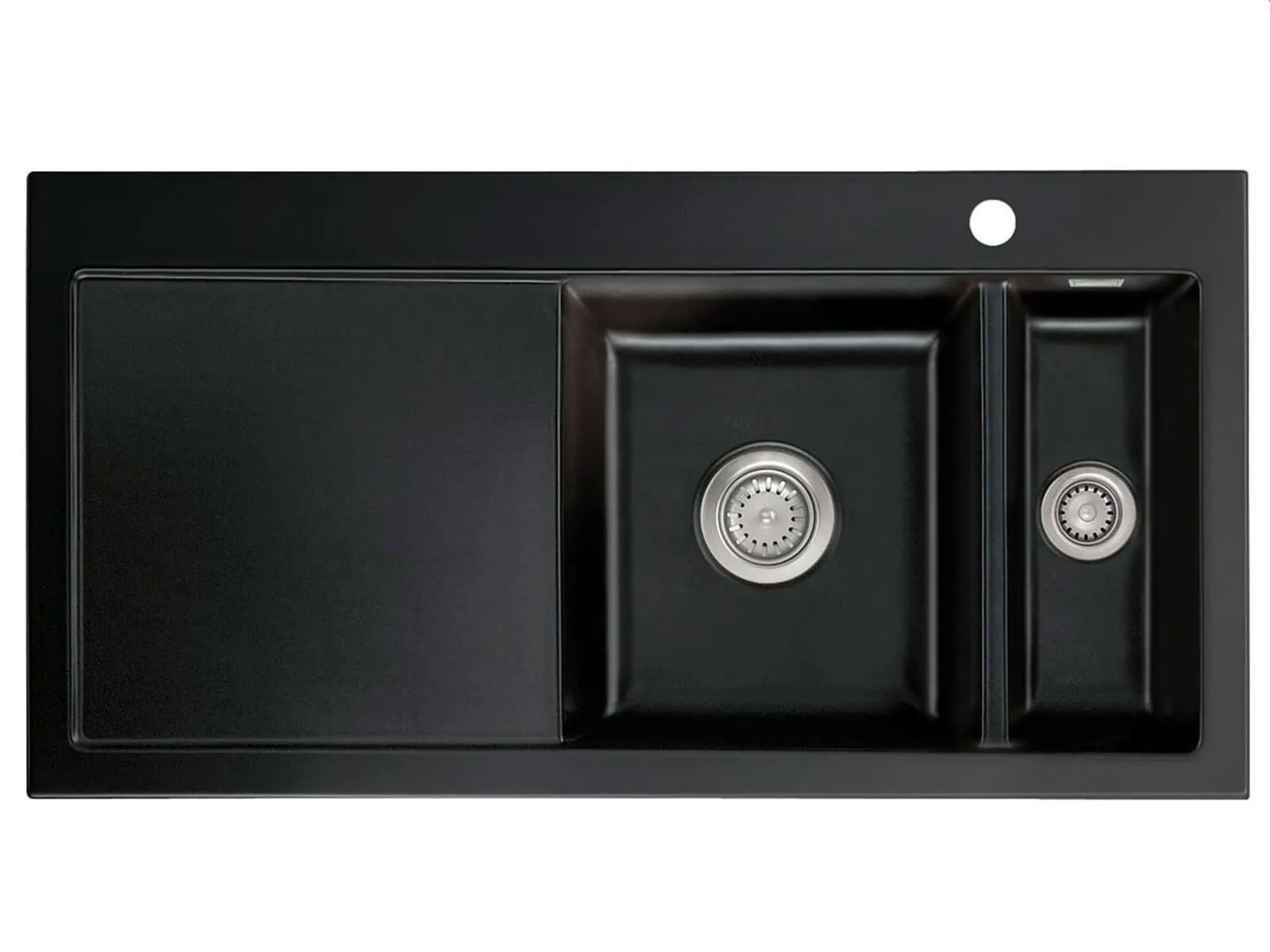 Systemceram Mera 100 Nero, Zlewozmywak ceramiczny, korek manualny