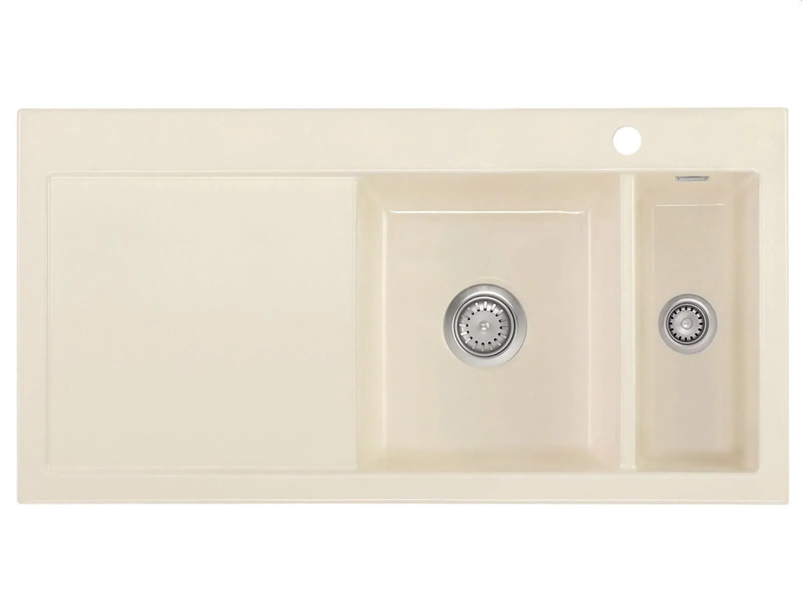 Systemceram Mera 100 Magnolia, Zlewozmywak ceramiczny, korek manualny